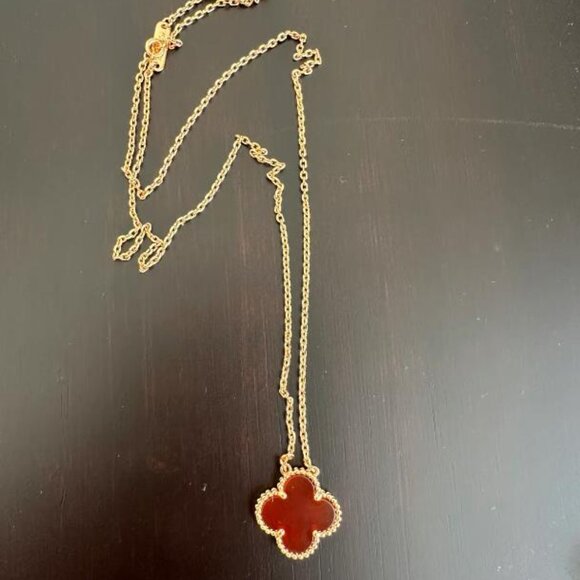 18k gold plated Red Carnelian four leaf clover necklace